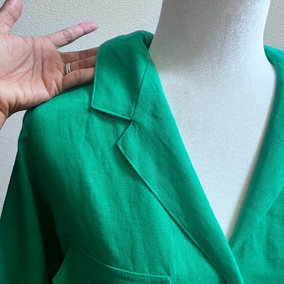 MATTHEW BRUCH Linen Button Front Safari Dress in Kelly Green Belted Women's 4 - Picture 5 of 11